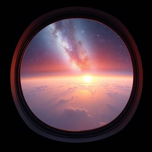 Ventana panor√°mica de una c√©lula habitacional, ofreciendo una vista impresionante del espacio exterior.